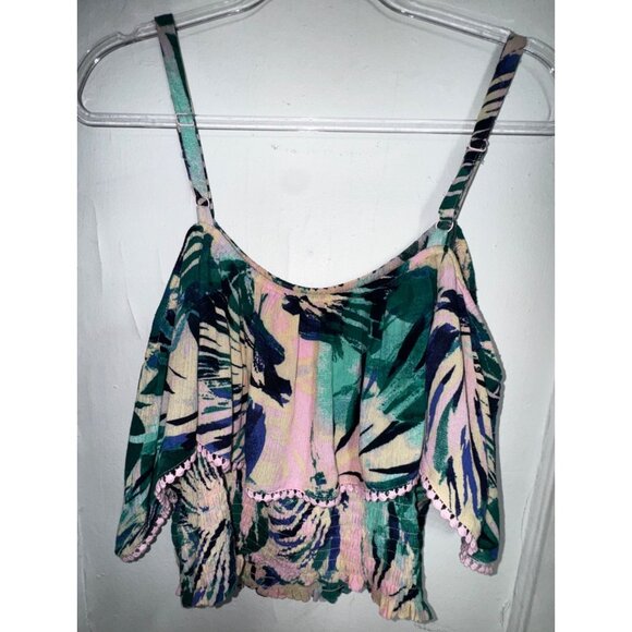 Torrid Tropical Print Ruffled Crop Top Sleeveless Size 00 Multicolor Floral Pink - Picture 3 of 6